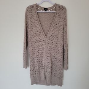 Torrid Pointelle Button Front V‎ Neck Long Cardican Neutral Taupe 1X